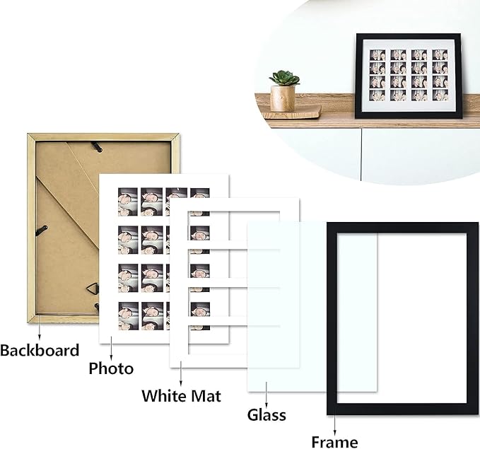 Wall Tabletop Frame 9x12 Black Wood with White Mat, Set of 2