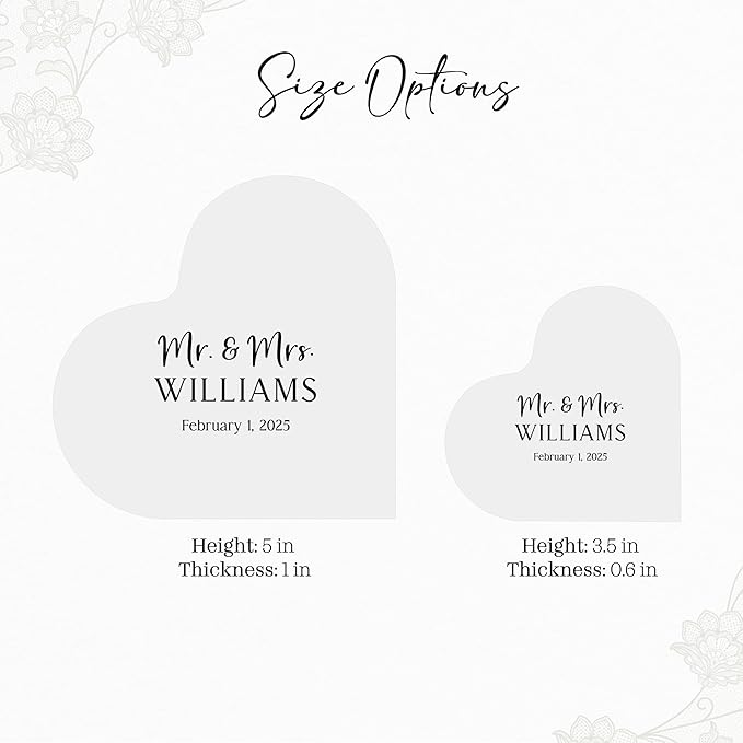 Non-Edible Cake Topper: Personalized Heart Acrylic Block, 2 Sizes, 7 Colors