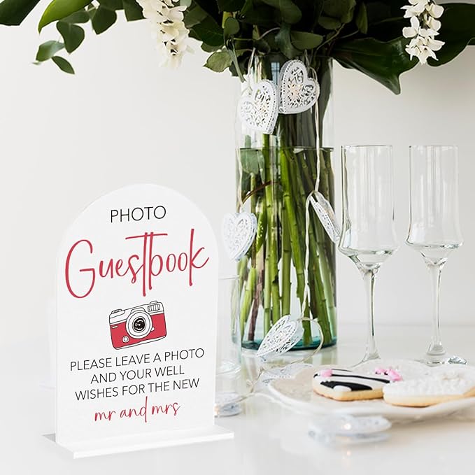 Wedding Photo Guest Book Sign Acrylic Arch Wedding Bridal Shower Baby Shower Welcome Table Signs for Ceremony and Reception Decor 7 x 5 Inches