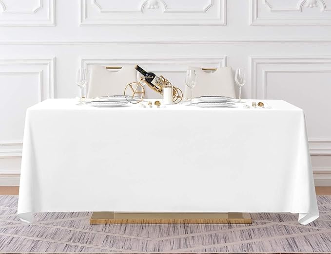 Surmente 5 Pack White Rectangle Tablecloth 90 x 132-inch Rectangular Polyester Table Cloth for Weddings, Banquets, or Restaurants