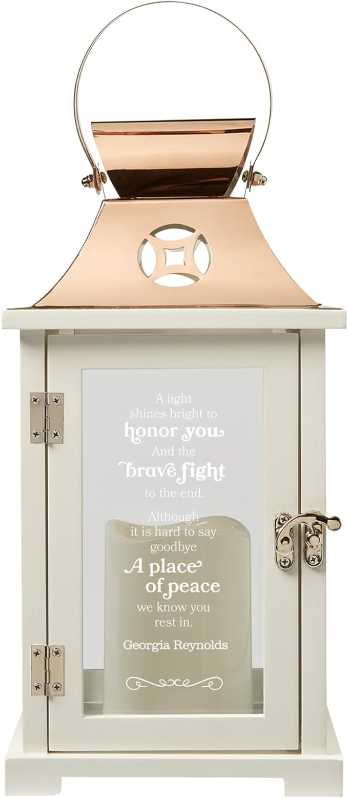 Decorative Candle Lantern, Memorial Design, Copper Finish, 13.5-Inch Tall