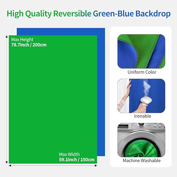 Green Screen Backdrop Kit with Stand, Reversible 7x5 ft