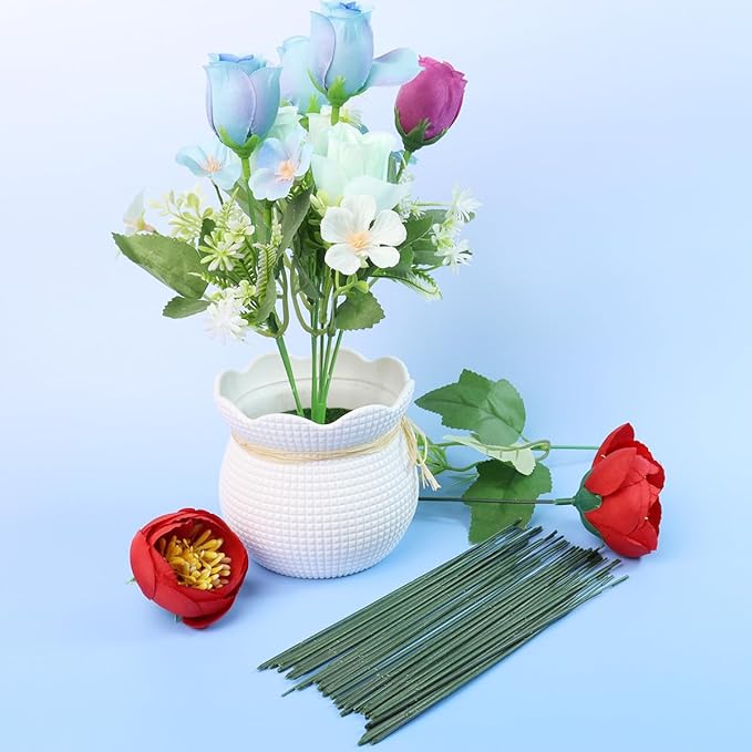 Green Floral Stems - 100pcs Plastic Flower Rods for Bouquets and Arrangements, Ideal for Crafts and Florists (30CM /12in)