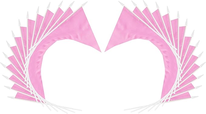 12 Pack Pink Pennant Flags Small Mini Hand Held Solid Color Pennant On Sticks Flags with 12.6"Solid Pole & Spear Top,Party Events Celebration,School,Grand Opening,Kids Birthday,Sports Clubs,Flower Pot