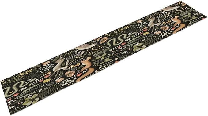 Mushroom Table Runner,Vintage Boho Forest Wild Animal Wildflower Botanical Plants Pattern Print Burlap Hotel Indoors Outdoor Dining Room Kitchen Holiday Party, 13x60in