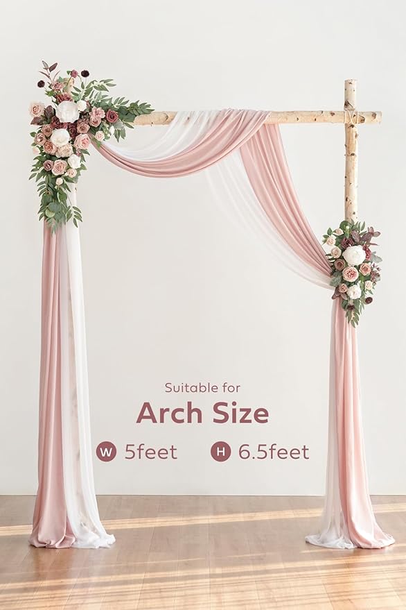 Artificial Wedding Arch Flowers, Dusty Rose Mauve Silk Swag Kit, 4 Pieces