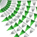 40M/130FT Green Silver Triangle Pennant Banner Flag Metallic Fabric Bunting Garland for Christmas Graduation Wedding Engagement Anniversary Bachelorette Birthday Bridal Shower Hen Party Supplies