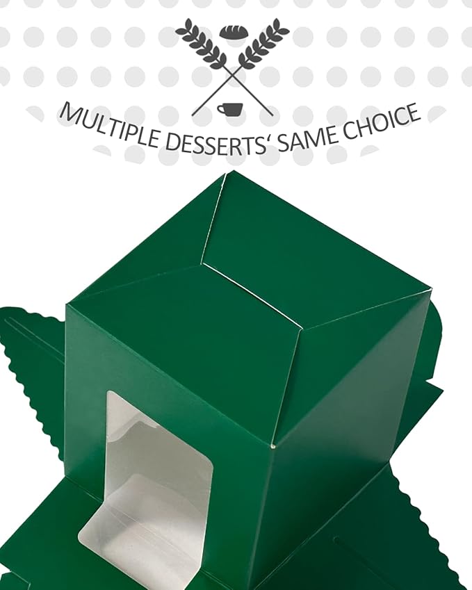Cupcake Carriers in Deep Green, 50 Pack with Inserts, Disposable Cardboard