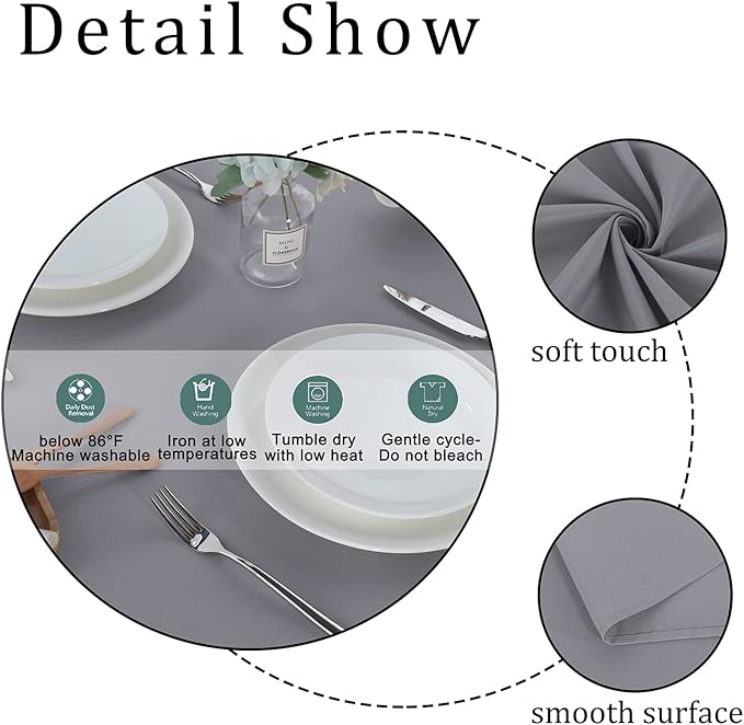 Fitable Rectangle Tablecloth Stain and Wrinkle Resistant Washable Polyester Table Cloth for Buffet Parties and Camping (54x108 inch, Light Grey)