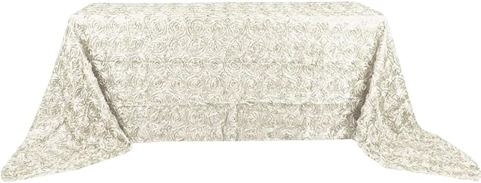 Efavormart 90"x156" Wholesale Rectangle Table Cover Ivory Grandiose Rosette 3D Satin Tablecloth for Wedding Party Event Decoration