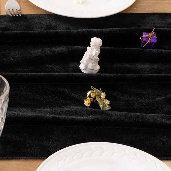 MLMC 2 Pack Black Velvet Table Runner 10ft Glossy Luxury Velvet Fall Table Runner 20x120 Inches Wedding Runner for Bridal Shower Birthday Party Halloween Decor