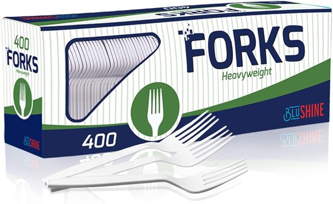 Disposable White Plastic Forks, 400 Count, Extra Heavyweight