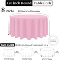 Round Tablecloth 120 Inch Stain and Wrinkle Resistant, 8 Pack – Pink