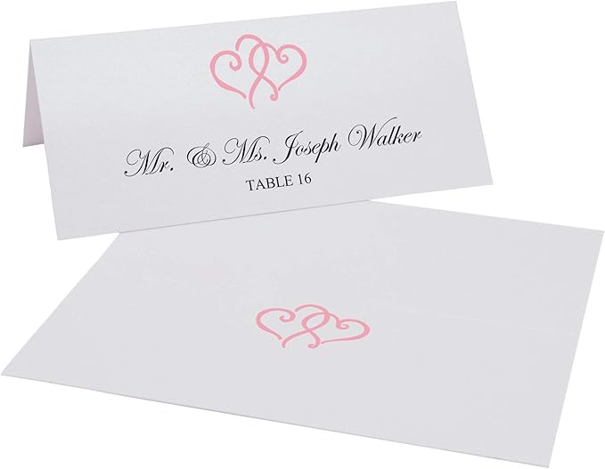 Linked Hearts Printable Place Cards, Pink (Choose Color), Set of 60 (10 Sheets), Laser & Inkjet Printers - Wedding, Party, Dinner, and Special Events - Made in the USA