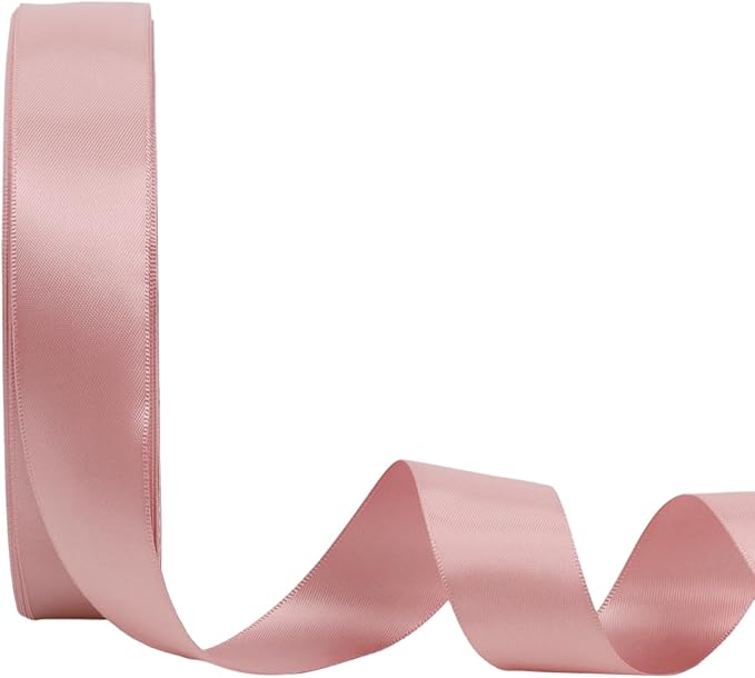 LaRibbons 1 Inch 50 Yard Double Faced Satin Ribbon,Dust Pink Satin Craft Fabric Ribbon for Gift Wrapping Floral Bouquets Wedding Party Decoration