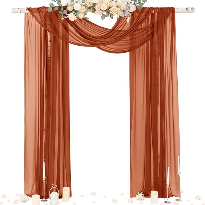 Outdoor Curtains - Chiffon Arch Drapes in Terracotta, 4 Panels, 29 x 20 Ft
