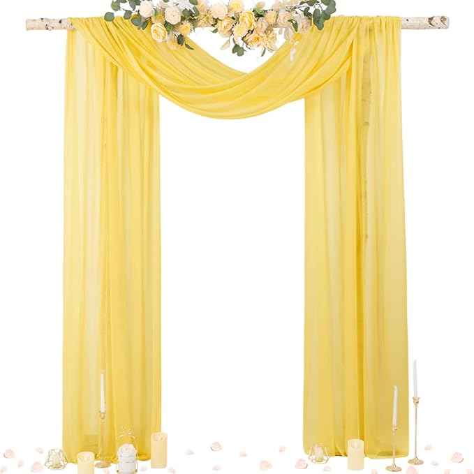Outdoor Curtains: Yellow Sheer Chiffon Arch Drapes, 2 Panels 29 x 20 Ft