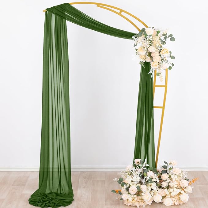Outdoor Curtain Sheer Chiffon Arch Drape in Olive Green, 29 x 236 Inches