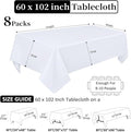 Table Cloth 60 X 102 Inch Rectangular Tablecloths, 8 Pack – White