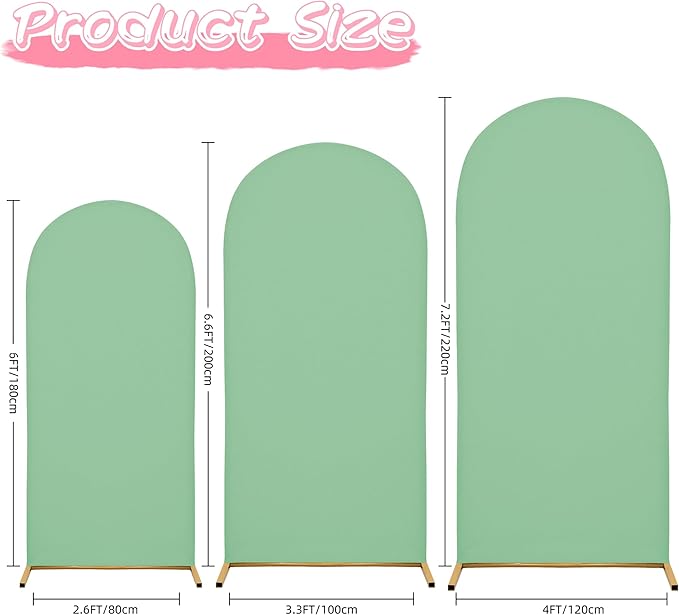 Wedding Arch Covers Arch Backdrop Cover Arch Stand Covers 7.2FT 6.6FT 6FT Set of 3 Arch Cover Spandex Fabric Stretchy Backdrop for Wedding Birthday Party Decoration Baby Shower (Mint Green)