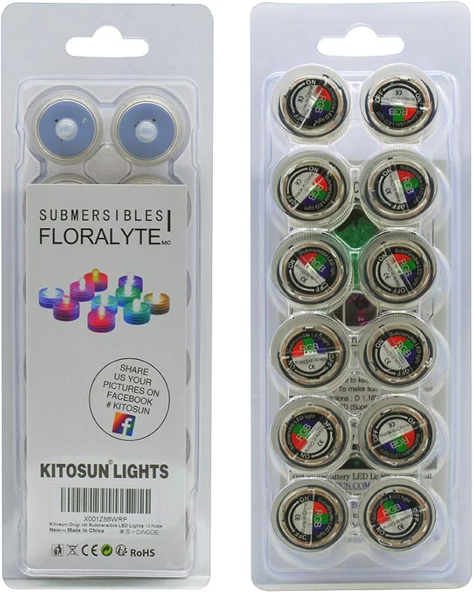 Submersible LED Lights cr2032 Battery Powered Underwater Waterproof LED Tea Light Candles for Events Wedding Centerpieces Vase Floral Xmas Holidays Home Decor Lighting(Pack of 12) (Multi-colored)