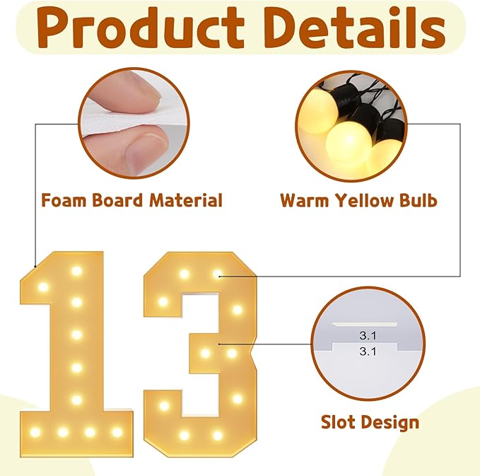 Event Party Supplies, 4 Ft Light Up Marquee Numbers with Foam Board Frame