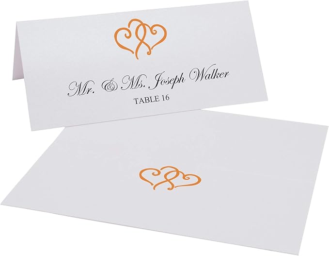 Linked Hearts Printable Place Cards, Orange (Choose Color), Set of 60 (10 Sheets), Laser & Inkjet Printers - Wedding, Party, Dinner, and Special Events - Made in the USA