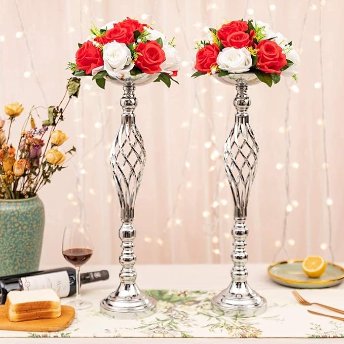 Vases: 10-Pack Silver Metal Twist Stands for Wedding Centerpieces
