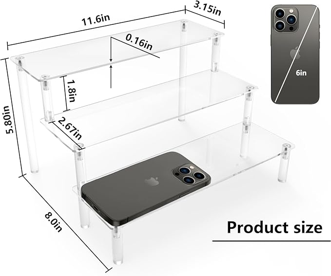 Acrylic Display Risers,Clear Acrylic Risers Display Stand Shelf 3 Tiered Cupcake Stand Perfect for Amiibo Funko Pop Figure Desserts Stand Tabletop Perfume Colognes Toys Collections Cosmetic