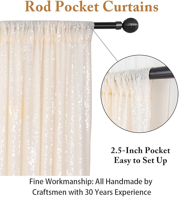 ShinyBeauty 20ftx10ft Sequins Fabric Backdrop Curtain-Ivory Backdrop for Photoshoot Beige Glitter Backdrop for Parties Ivory White Photo Backdrop Wedding Decoration