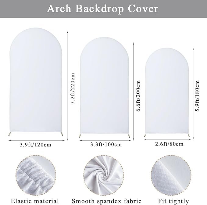 Party Backdrop Arch Stand Set, 3 Pieces, White Powder Coated Metal