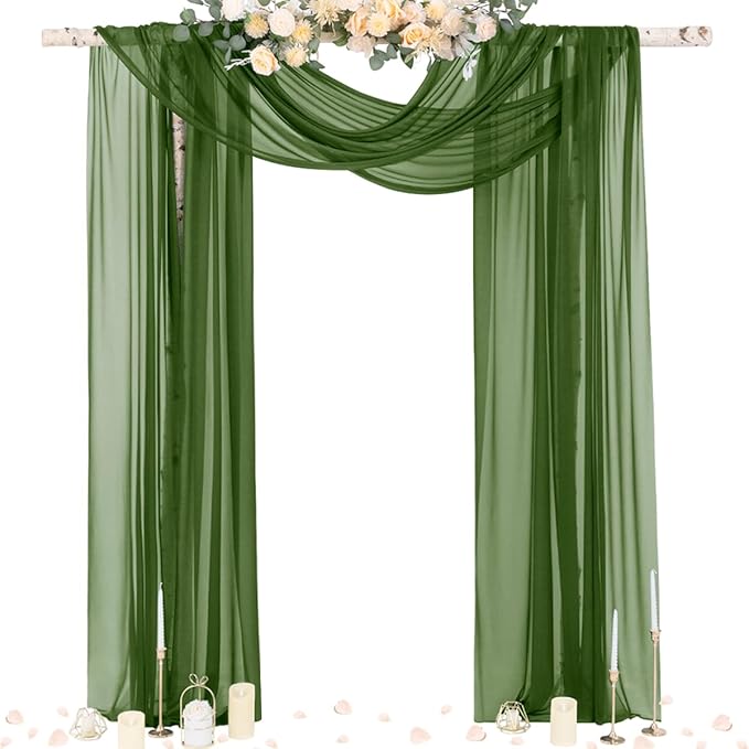 Outdoor Curtain Sheer Chiffon Arch Drape in Olive Green, 29 x 236 Inches