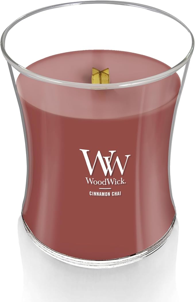 Jar Candle with Cinnamon Chai Scent, Hourglass Shape and Wooden Lid