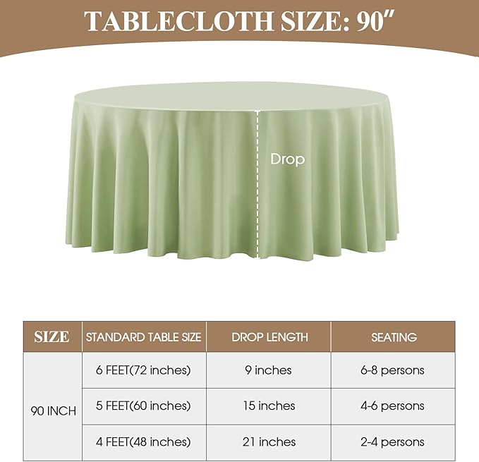 Tablecloths, Round Polyester in Sage Green, 90 Inch Washable