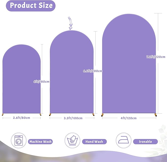 6FT Lavender Arch Backdrop Cover - Polyester Fitted Wedding Arch Stand Covers Round Top Chiara Arch Backdrop Cover for Birthday Party Banquet Photo Background Decoration