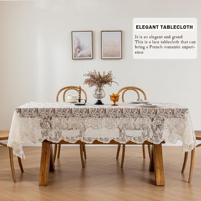 Lace Embroidered Tablecloth. Square Lace Vintage Tablecloth Dustproof Table Protector for Kitchen Dining Room Party Banquet Home Picnic Wedding Decoration (Creamy White 43×43 inch)