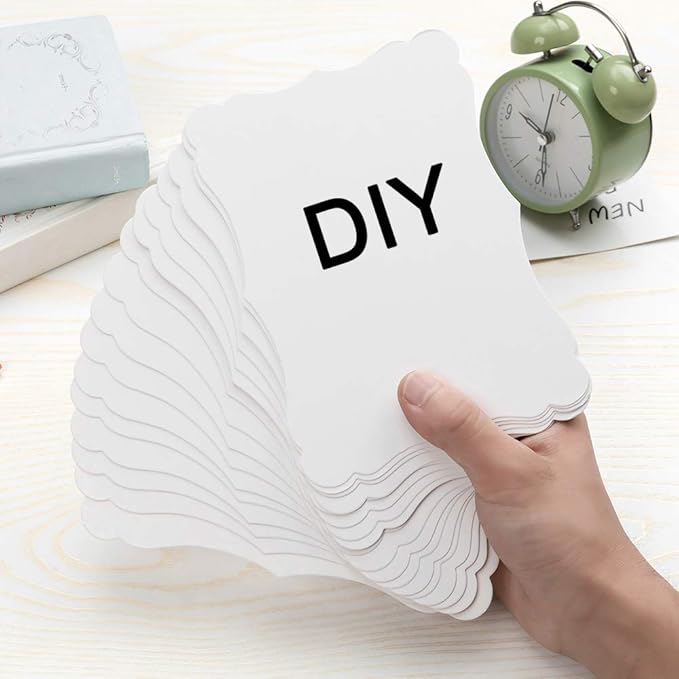 50 Pack Blank Kraft Cards Cardstock Thick Paper Brown Greeting Cards for DIY Gift Card Menus, Baby Shower and Wedding Invitations (White, 4x6IN)