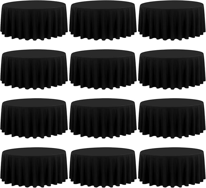 fani 12 Pack 90 Inch Round Tablecloth, Black Polyester Fabric Table Cloth for Round Table, Washable Table Cover for Wedding Party Dining Table Buffet Banquet Restaurant and Camping