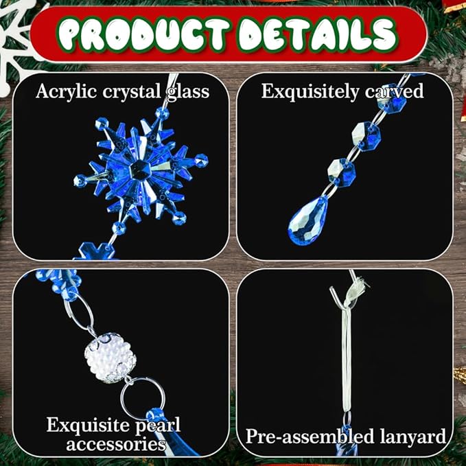 Lanpn 26 Pcs Christmas Ornaments Crystal Christmas Tree Decoration, Hanging Clear Acrylic Snowflake Icicle Drop Pendants for Xmas Winter Outdoor Indoor Party Decoration Blue