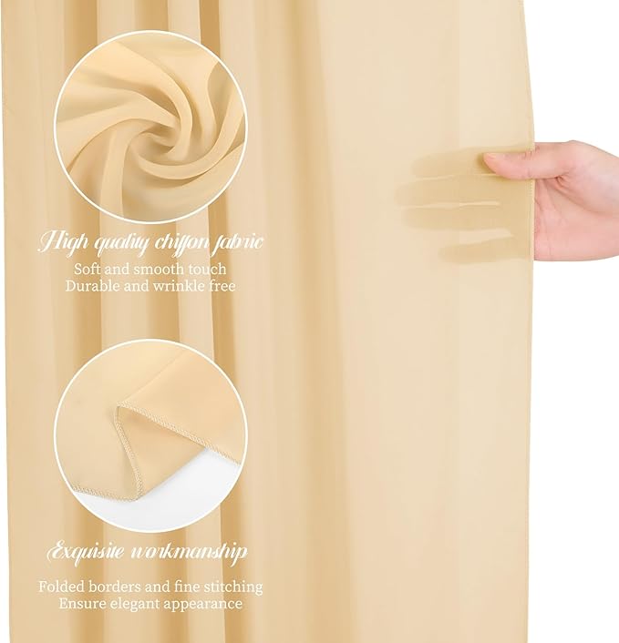 4 Panels Wedding Arch Draping Fabric, 28" x20ft Champagne Drapes, Sheer Chiffon Curtain Arbor Drapery Ceiling Drapes Backdrop for Ceremony Party Decor