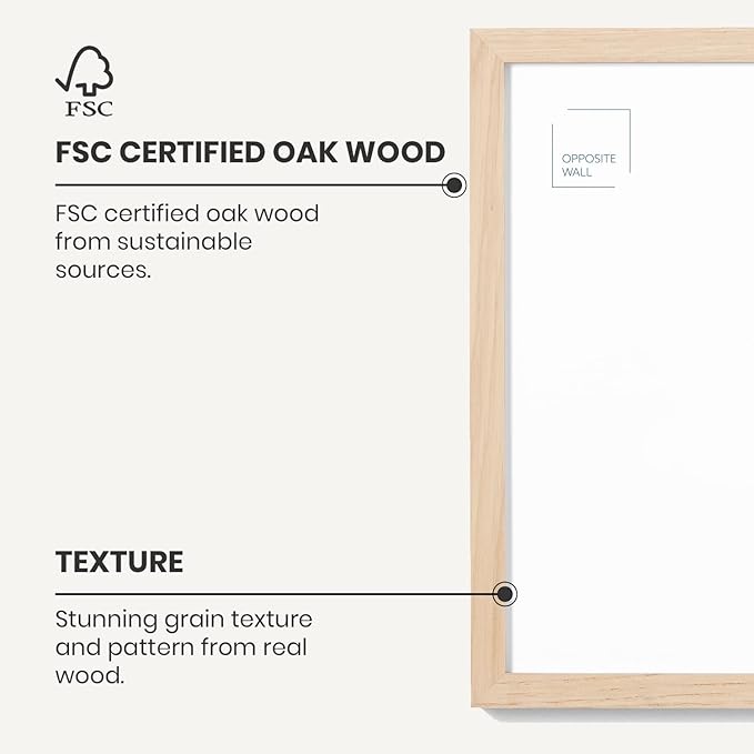 Opposite Wall - 16x20 in - Natural Solid Oak Wood Picture Frame - Lightweight, Versatile & Shatterproof - Wall Hanging Poster or Photo Frame - Wall Decor for Office, Gallery & Home