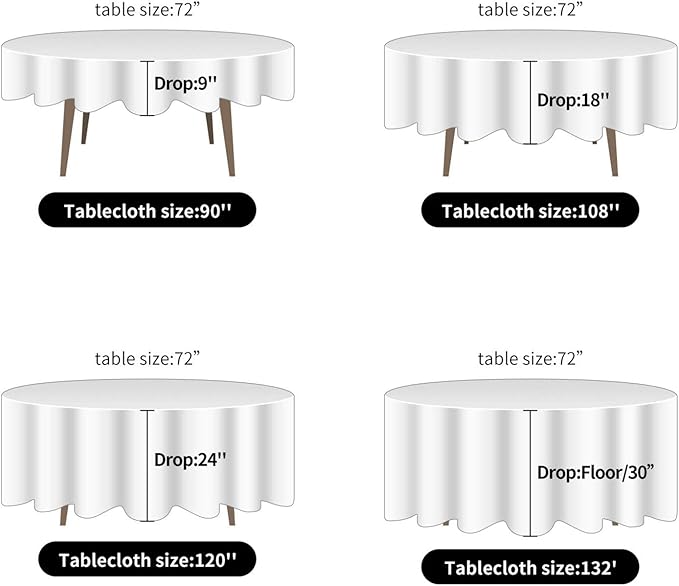 Ascoza 2pack 120 Inch Ivory Round Tablecloth in Polyester Fabric for Wedding/Banquet/Restaurant/Parties