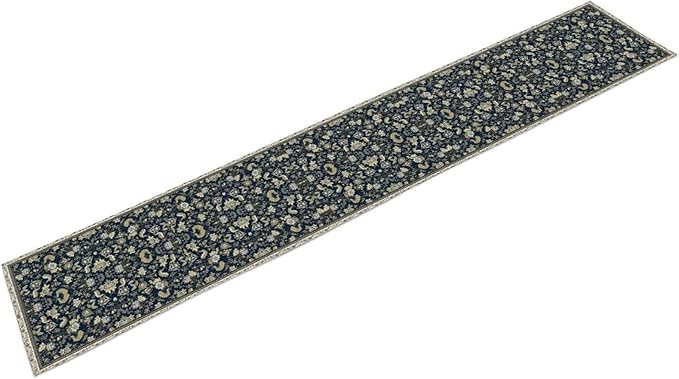 Vintage Boho Floral Table Runner, Morris Rustic Country Farmhouse Dark Blue Grey Retro Flower Pattern for Home Kitchen Table Decor Dining Coffee Room Party Decor 13x90in