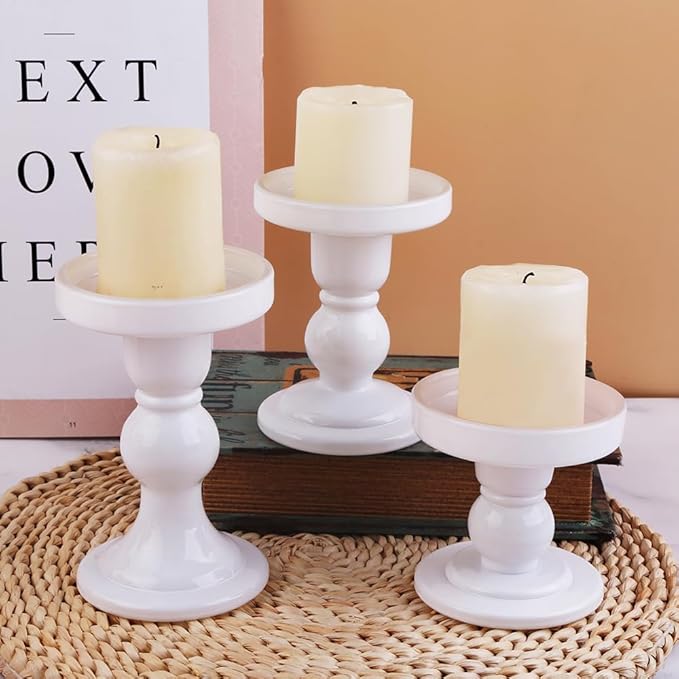 6-Piece Set of White Glass Candlestick, Crystal Candlestick Holder Holder and Conical Candle, Christmas Candle Holder Decoration, Family Living Room Wedding Candle Holder (white2sets)