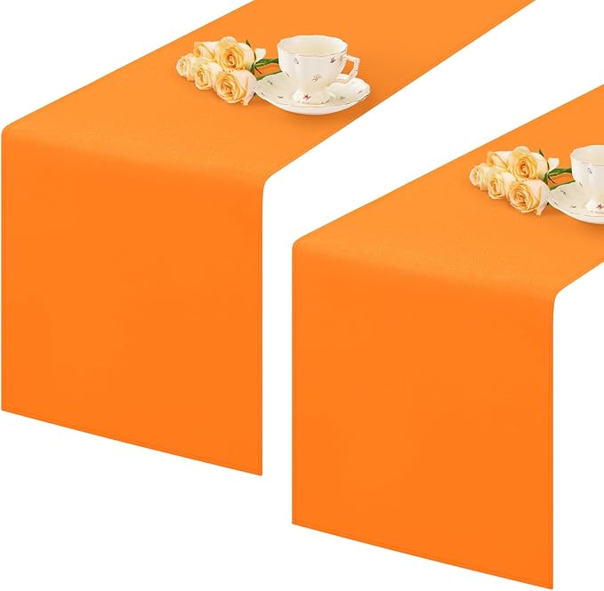 2 Pack Orange Small Short Table Runner 12 x 24 Inch Solid Color Runners Coffee Table Dresser for Daily Party Home Decoration