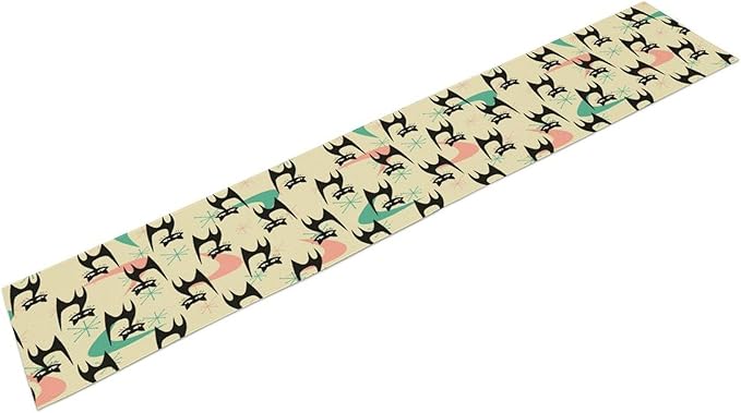 Mid Century Table Runner,Cat Geometric Stripe Colorful Abstract Pattern Print Tablecloth Burlap for Hotel Indoors Outdoor Dining Room Kitchen Holiday Party, 13x36in