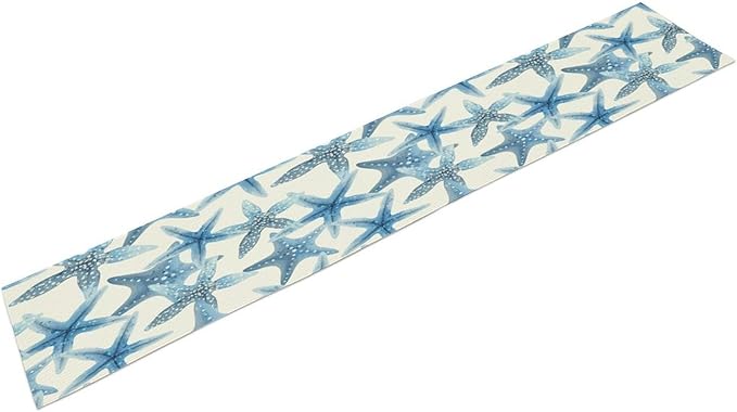 Starfish Plaid Table Flag Green Plaid and Marine Life Starfish Kitchen Table Flag Suitable for Birthday Party Restaurant Decoration Outdoor Picnic 13 * 120 Inch