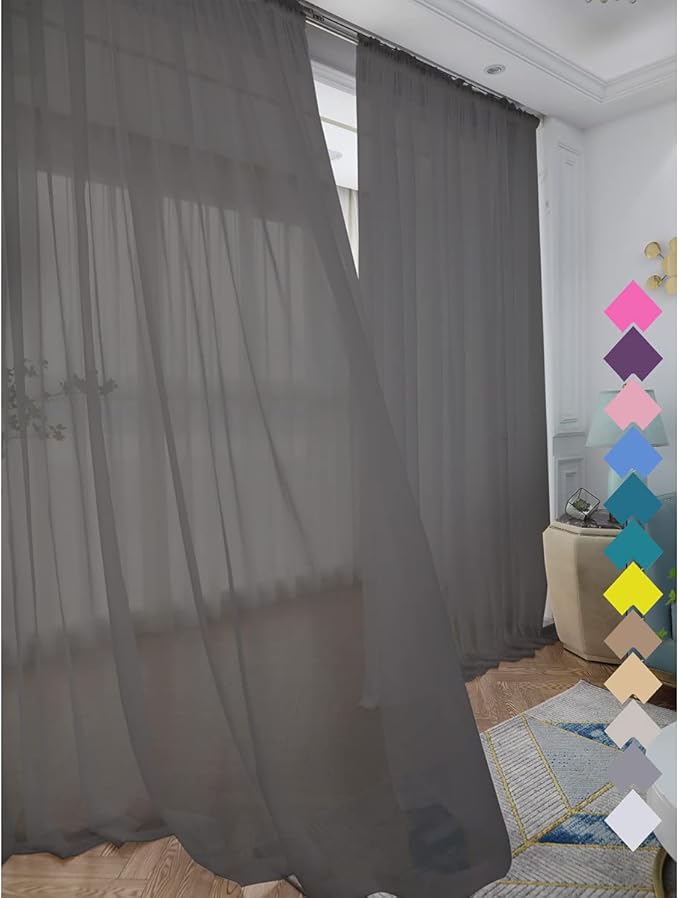 Window Dark Grey Sheer Curtains 60 Inches Width 130 Inches Long 2 Panels Sheer Curtain Clear Curtains Basic Rod Pocket Panel for Home Living Room Bedroom Kids Room Yard Patio Parlor Sliding