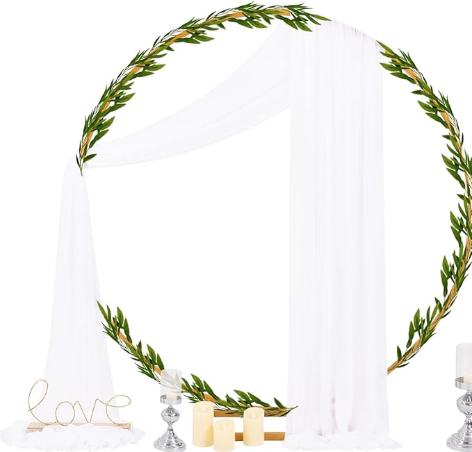 Outdoor Curtain Drapes, White Sheer Chiffon for Wedding Arches, 4 Panels