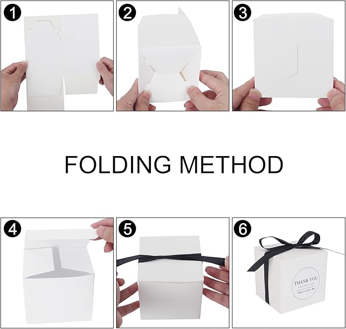 COTOPHER Small Gift Boxes 60 Pack 4x4x4 inches White Gift Boxes with Lids for Gifts, Crafting, Wedding Party Favor, Cupcake Boxes, Candy, Bridesmaids Proposal Box with Ribbons and Stickers (White, 60)